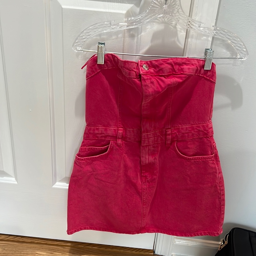 Zara denim mini pink dress size medium never worn tag on